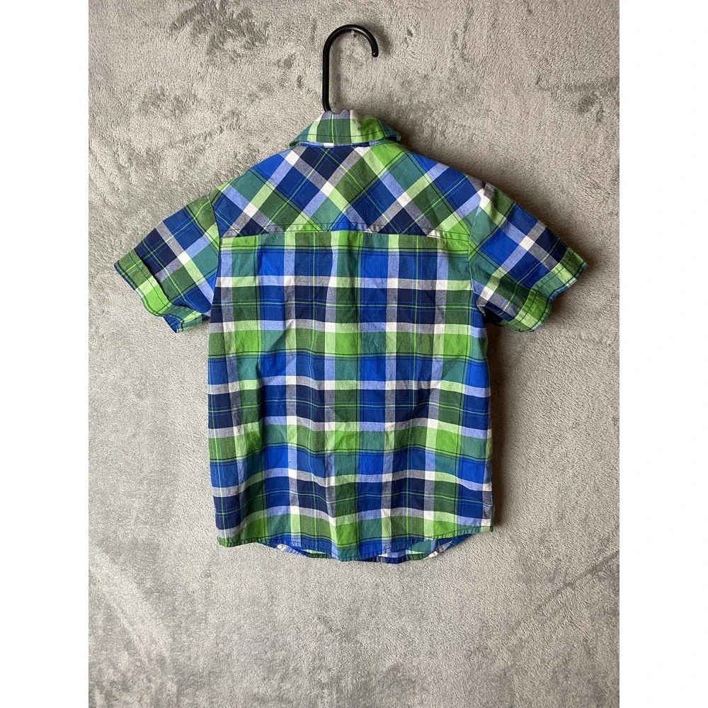 Ruff Hewn Boys 5 Plaid Short Sleeve Shirt Green Blue